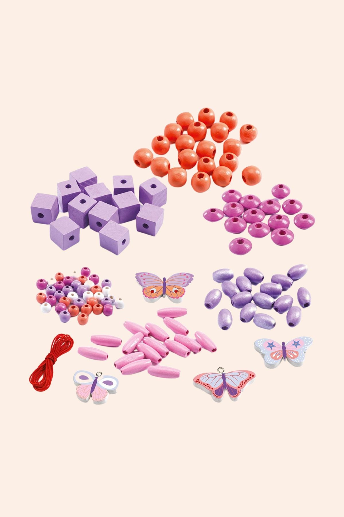 Djeco - 400 Wooden Beads - Butterflies - Strawberries & Cream