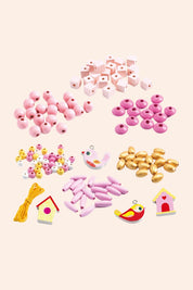 Djeco - 450 Wooden Beads - Birds - Strawberries & Cream