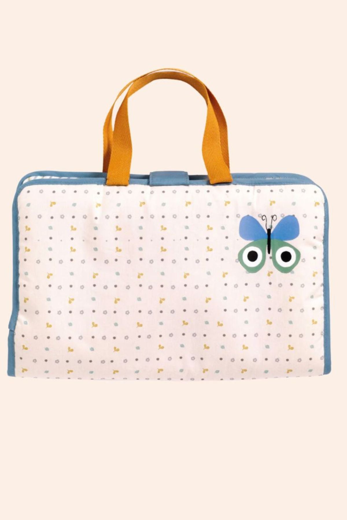 Djeco - Pomea - Changing Bag Blue Fly
Polka dot changing bag with a butterfly design.