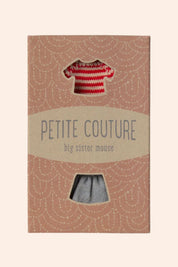 Maileg - Big Sister - Mouse Knitted Sweater and Skirt - Strawberries & Cream - Ingrid Lewis - Designer 
Product packaging for 'Petite Couture' with a red and white striped shirt and black skirt.