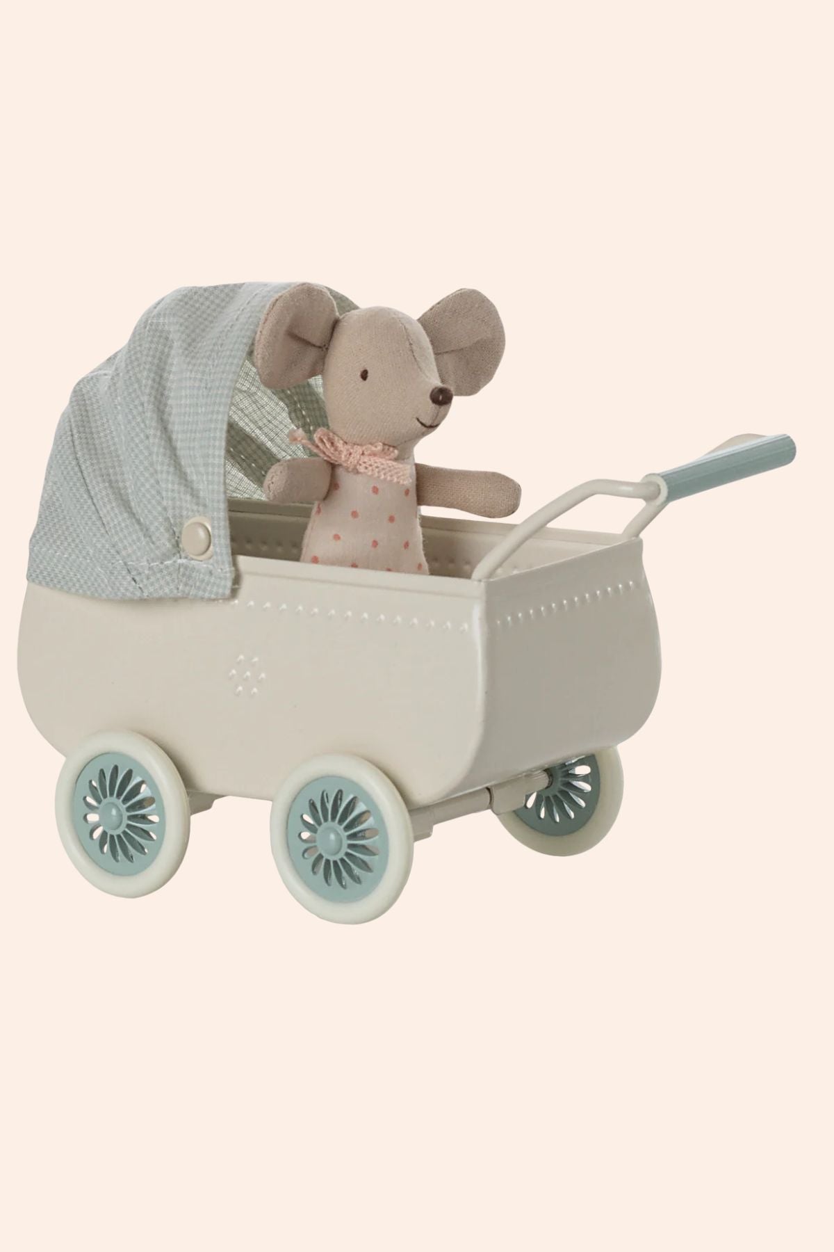 Maileg - Pram with Baby Mouse - Mint- Strawberries & Cream