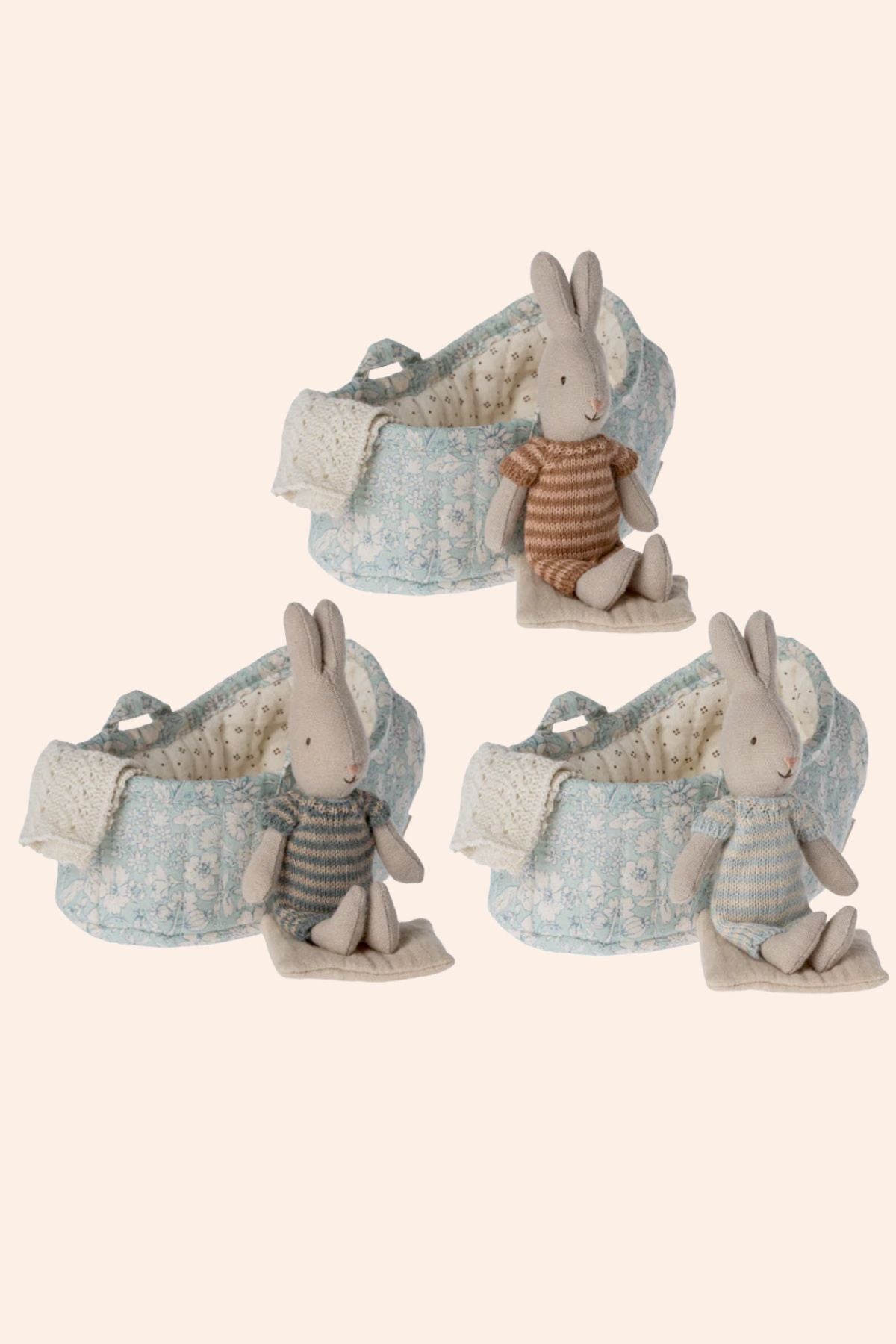 Maileg - Rabbit in Carry Cot Micro - 3 Mint - Strawberries & Cream