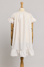 Moon Night Dress In Beige Pink Flower - Designed by Ingrid Lewis - Strawberries & Cream