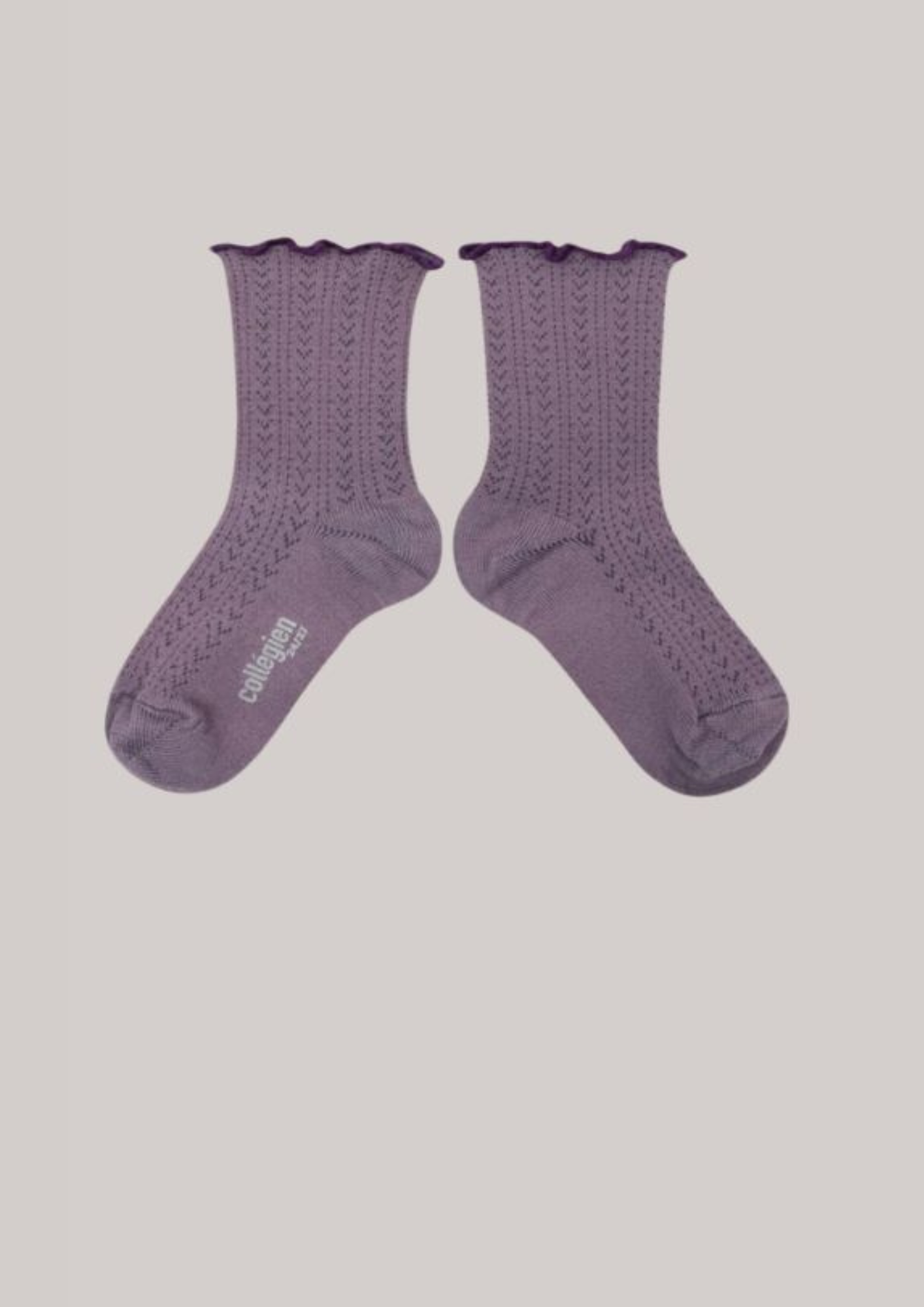 Collégien X Strawberries & Cream - Ambre Glycine du Japon - Lettuce Trim Pointelle Merino Wool Socks