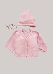 Merino Cardigan and Hat Set in Dusky Pink