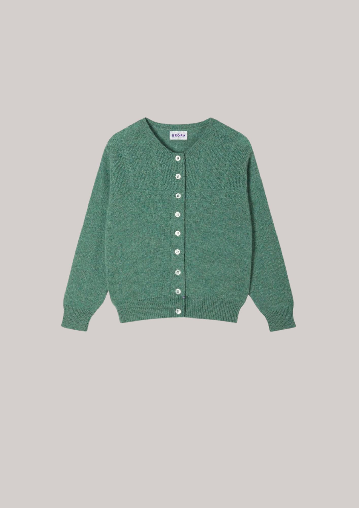 Brora Cashmere Round Neck Cardigan- Thyme