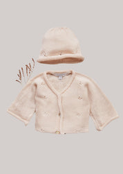 Merino Cardigan and Hat Set in Cream