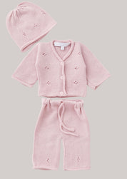 Cashmere Diamond Cardigan 3 Pieces Set in Dusty Pink