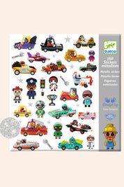 Djeco - 160 Stickers Metallic Stickers - The World of Crazy Motors