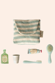 Maileg - Toothbrush set in bag, Mouse - Blue stripe - Off white - PRE-ORDER, Estimated shipping: April