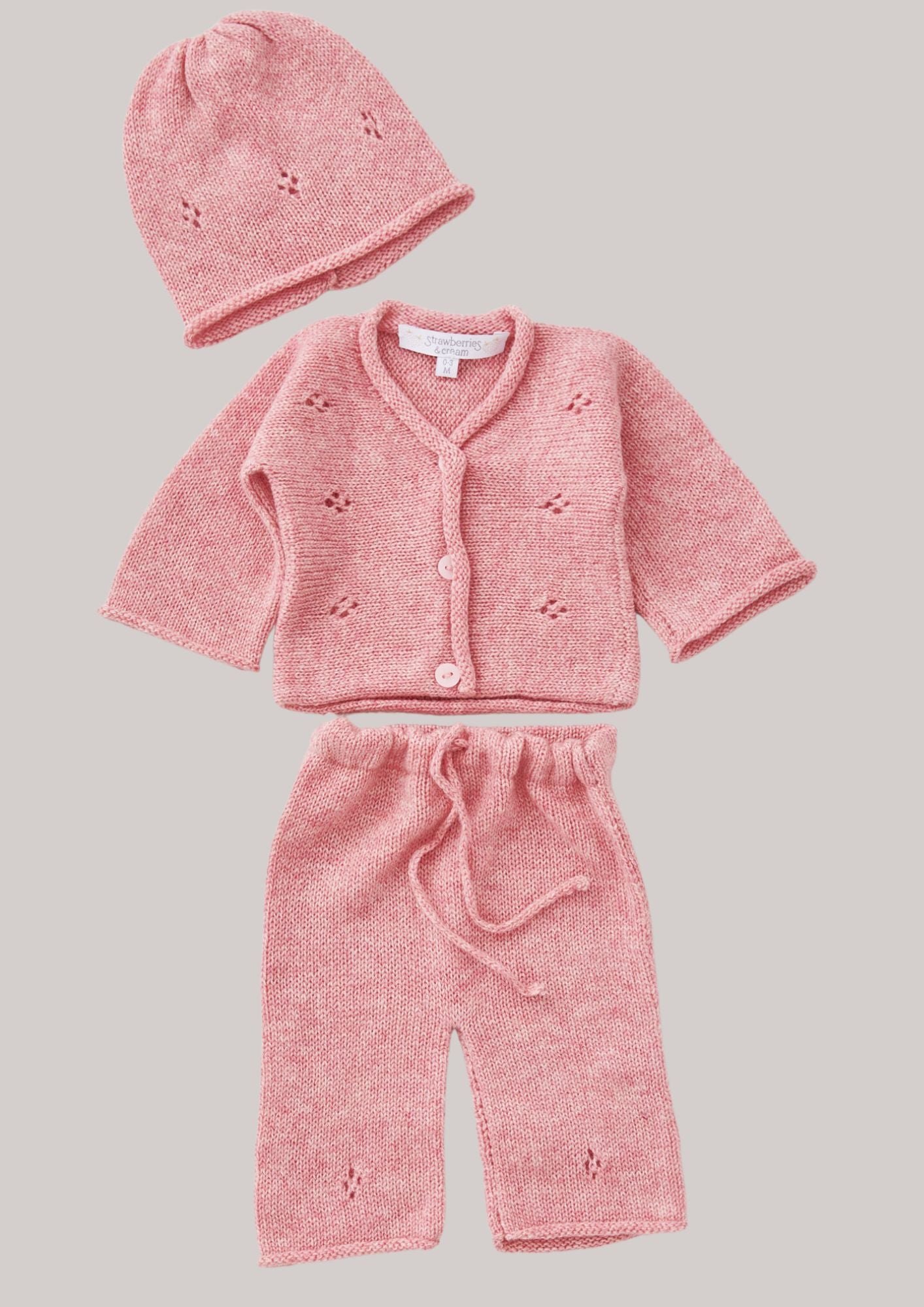 Cashmere Diamond Cardigan 3 Pieces Set in Rose Pink