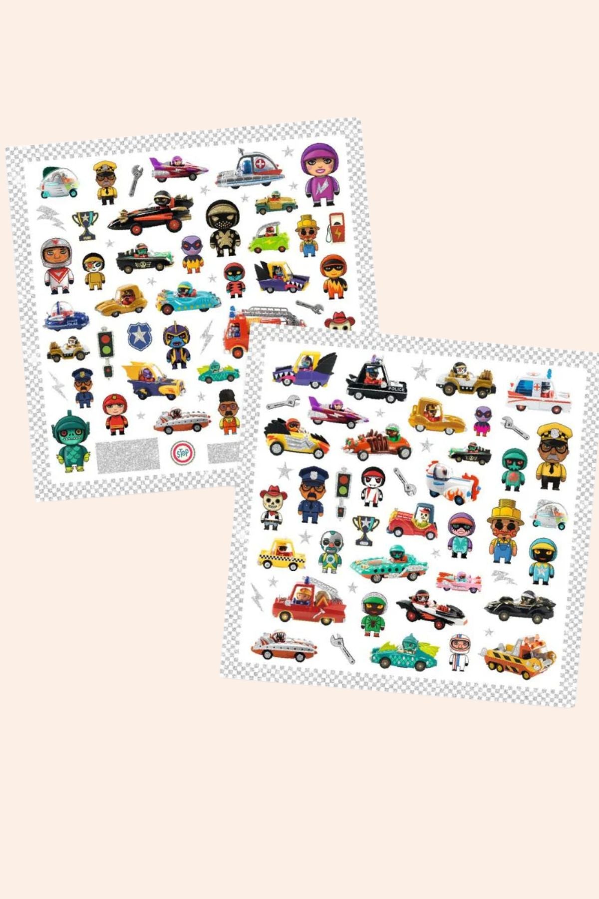 Djeco - 160 Stickers Metallic Stickers - The World of Crazy Motors