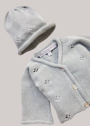 Cotton Cardigan and Hat Set in Blue Green