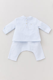 Baby Apple Trousers Blue White Stripes Clouds - Designed by Ingrid Lewis - Strawberries & Cream