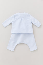 Baby Apple Trousers Blue White Stripes Clouds - Designed by Ingrid Lewis - Strawberries & Cream