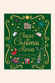 Classic Christmas Stories - Strawberries & Cream - Ingrid Lewis - Designer 
Book cover of 'Classic Christmas Stories' with festive illustrations on a green background