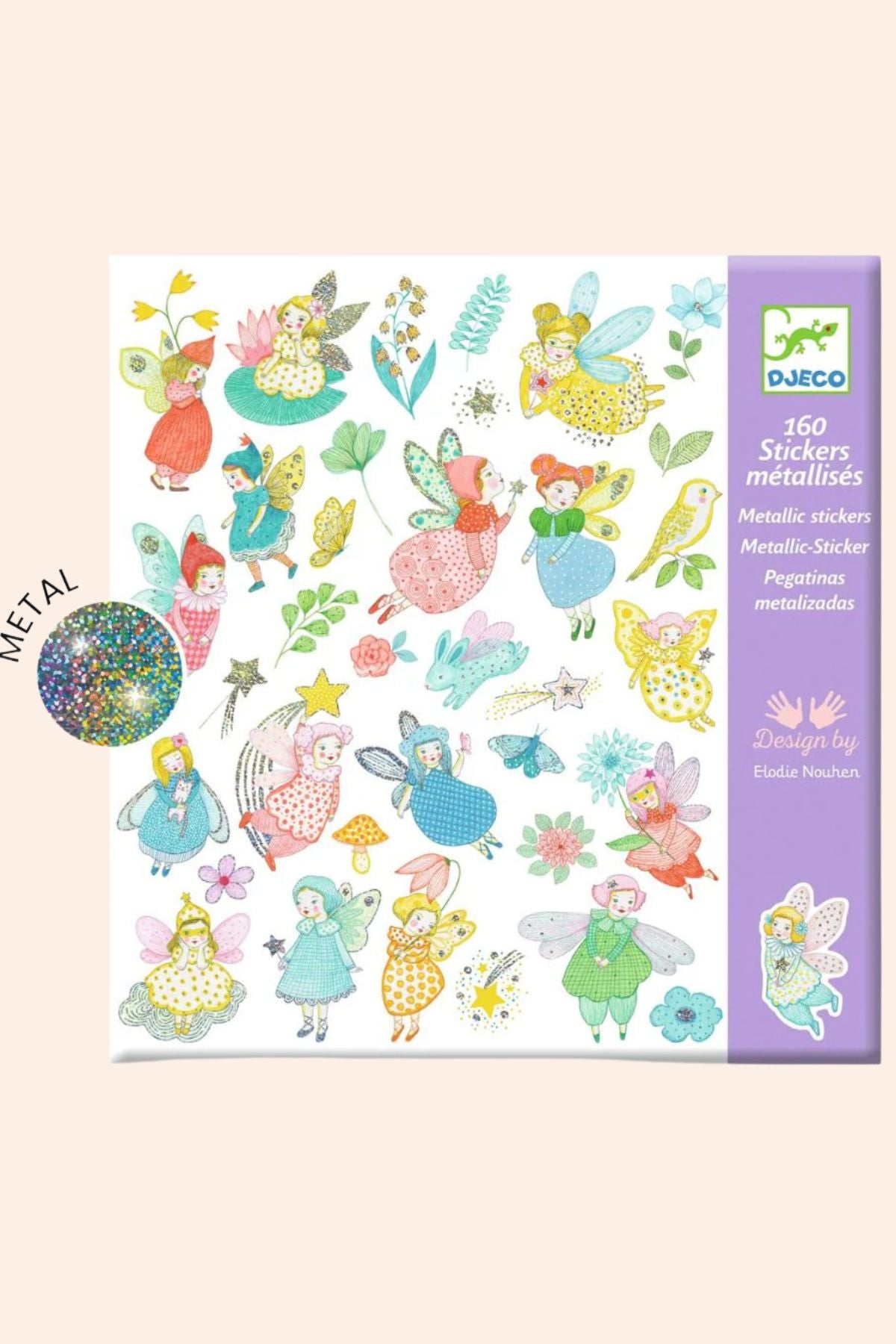 Djeco - 160 Stickers Metallic Stickers - Sparkly Fairies - Strawberries & Cream - Ingrid Lewis - Designer