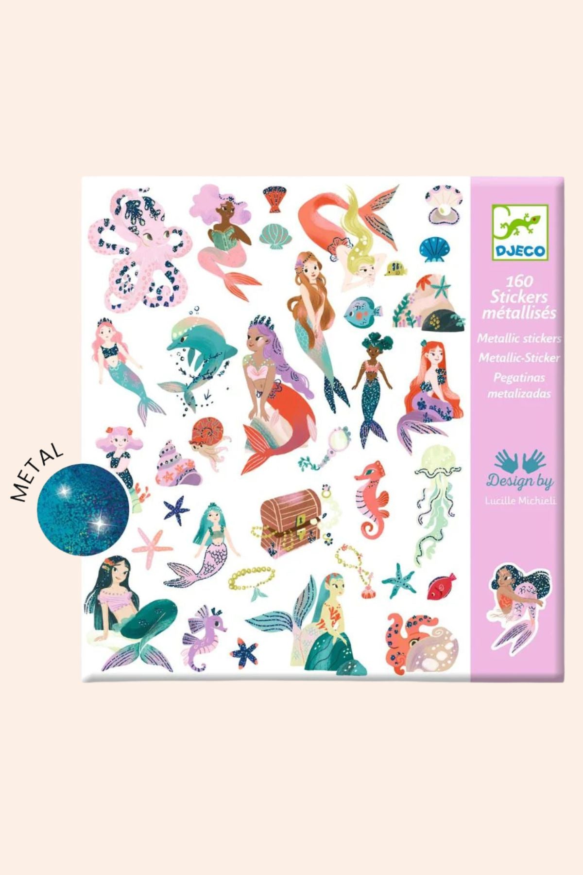 Djeco - 160 Stickers Metallic Stickers - Sparkly Mermaids