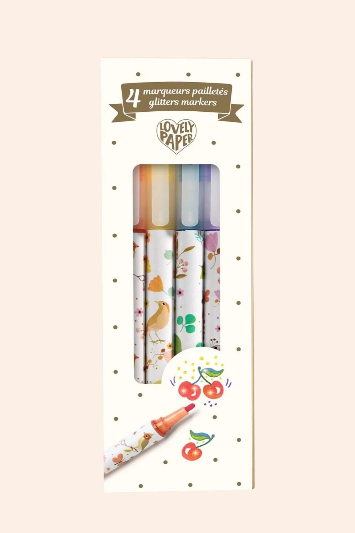Djeco - 4 Glitter Markers - Tinou Le Joly Sénoville - Strawberries & Cream - Ingrid Lewis - Designer