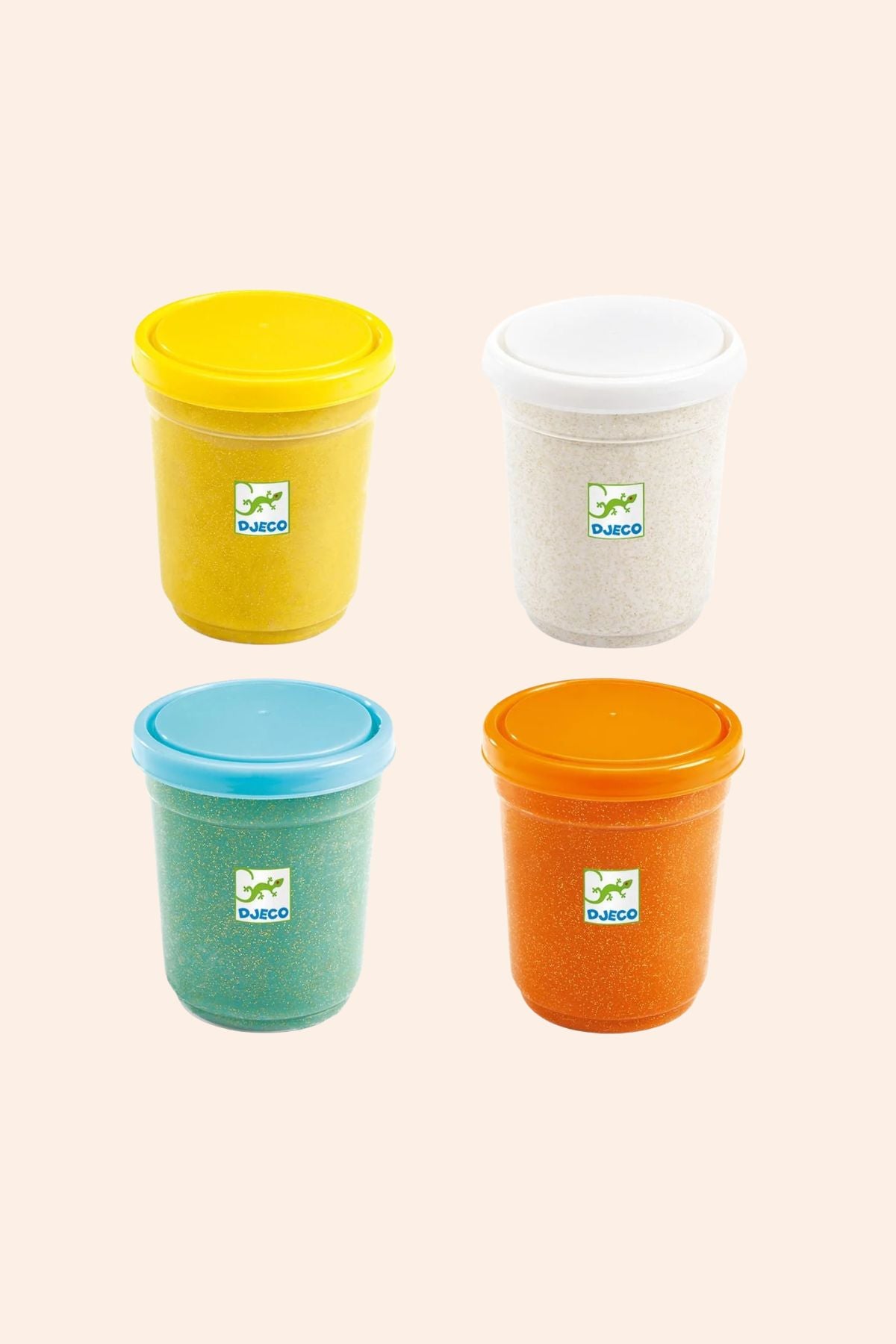 Djeco - 4 Pots of Glittery Play Dough - Strawberries & Cream - Ingrid Lewis - Designer
Four colourful play dough cups with lids