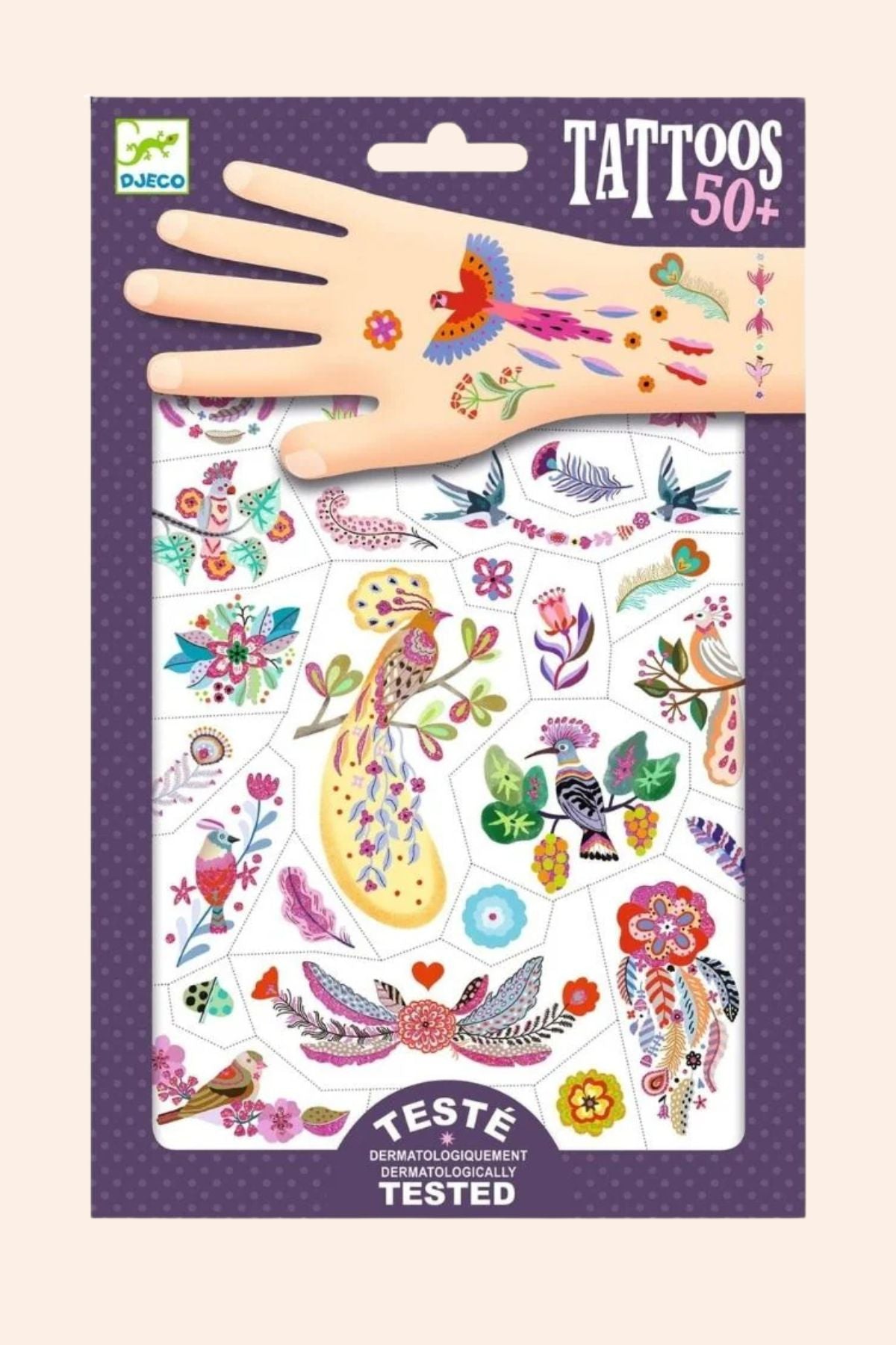 Djeco - 50 Tattoos - Bright Birds - Temporary Tattoos - Strawberries & Cream - Ingrid Lewis - Designer