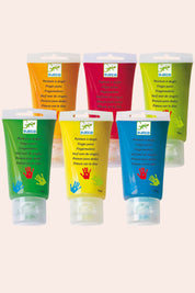 Djeco - 6 Tubes of Finger Paint - Green, Red, Orange, Yellow, Blue - Strawberries & Cream