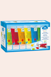 Djeco - 6 Tubes of Finger Paint - Green, Red, Orange, Yellow, Blue - Strawberries & Cream 