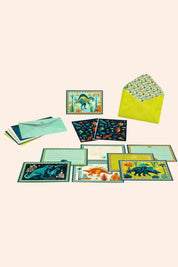 Djeco - 8 Invitations & Stickers - Cric Croc - Dino Rock! - Strawberries & Cream - Ingrid Lewis - Designer Dinosaur-themed invitations and stickers set