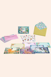 Djeco - 8 Invitations & Stickers - Strawberries & Cream - Ingrid Lewis Set of stationery items including envelopes and cards with floral designs 