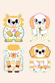 Djeco - Colour reveal pictures - Pets - Magic Colouring - Strawberries & Cream - Ingrid Lewis - Designer Four cartoon animal characters 