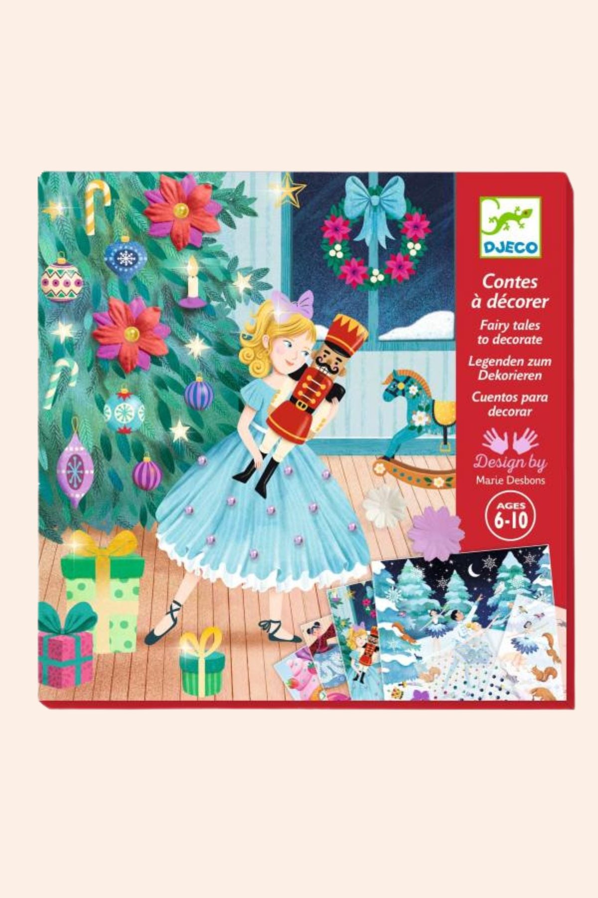 Decorative paper set with Nutcracker scene and Christmas tree, featuring Djeco branding.