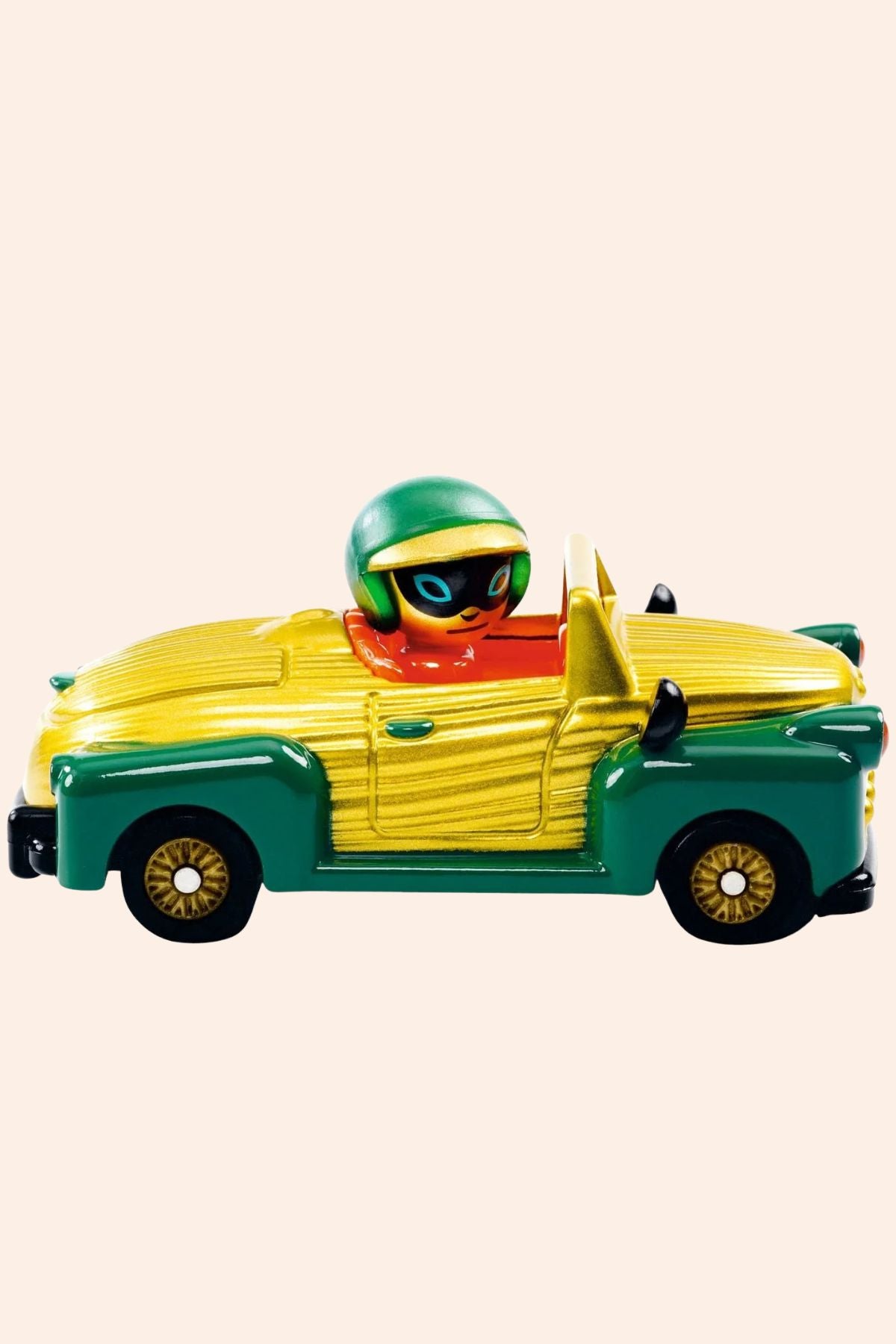 Djeco - Crazy Motors - Royal Scarab - Strawberries & Cream  - Ingrid Lewis - Designer - Toy car with a character wearing a helmet.