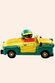 Djeco - Crazy Motors - Royal Scarab - Strawberries & Cream  - Ingrid Lewis - Designer - Toy car with a character wearing a helmet.