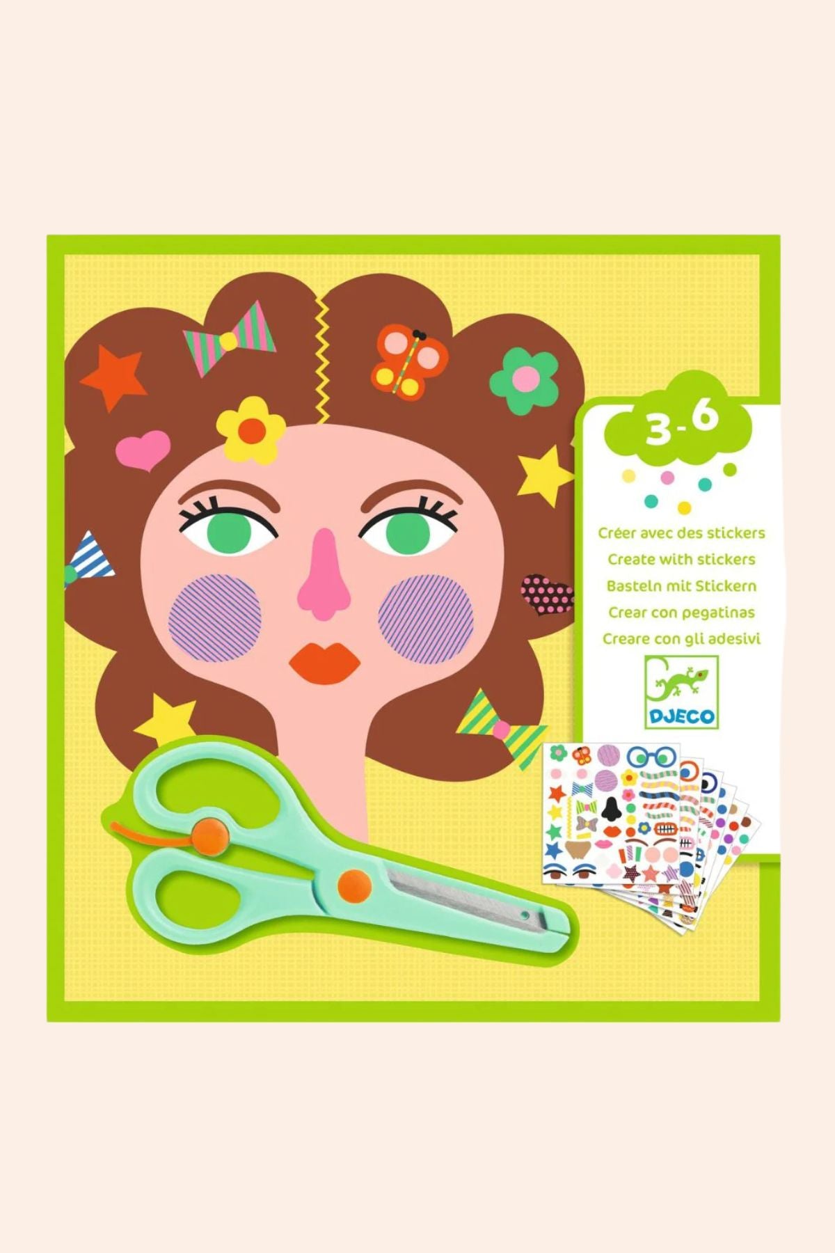 Djeco - Create With Stickers - Hairdresser - Strawberries & Cream - Ingrid Lewis - Designer