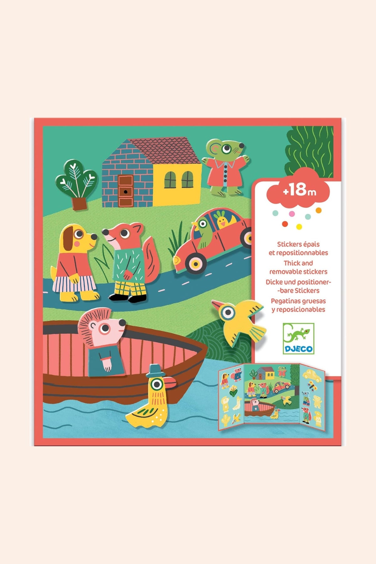 Djeco - Create with Djeco - Create with Stickers - Thick and Removable Stickers - Animals - Strawberries & Cream - Ingrid Lewis - Designer