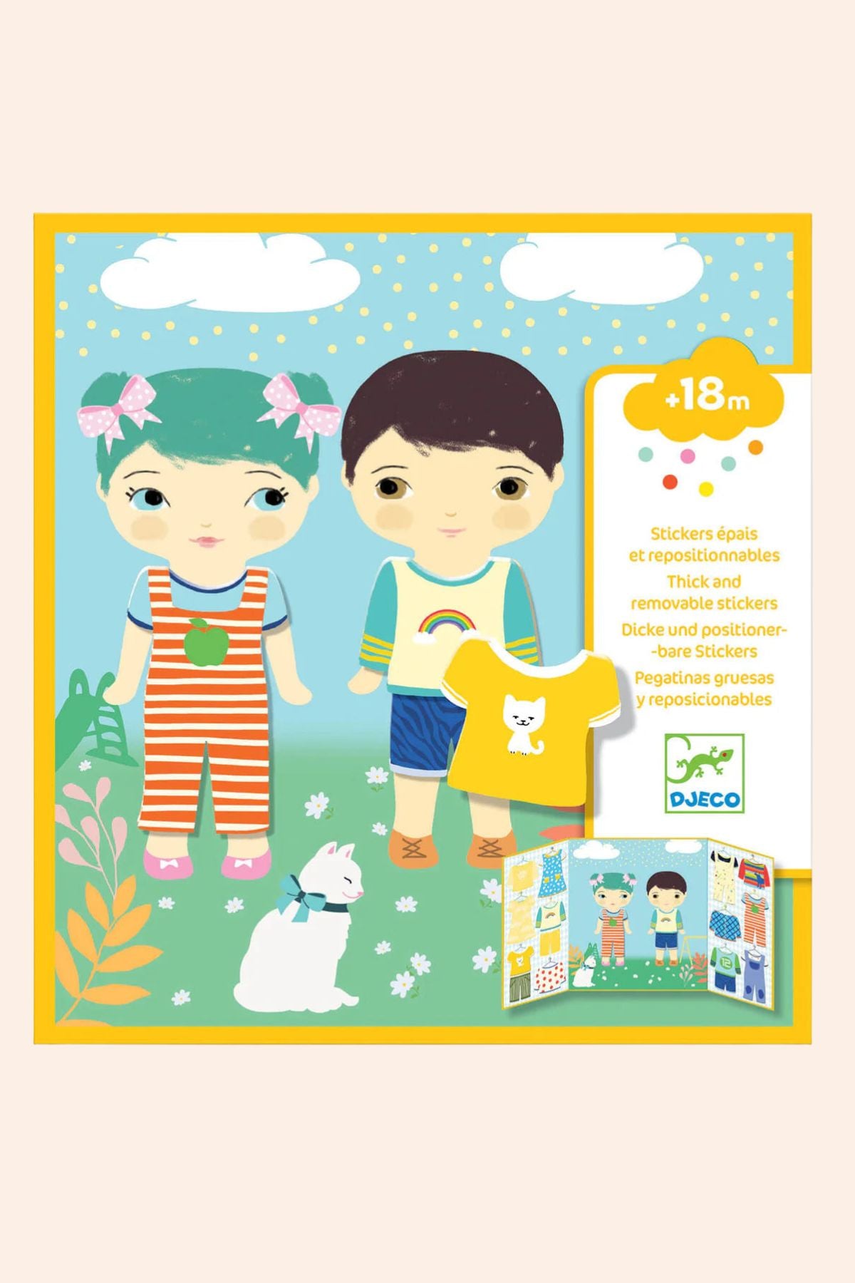 Djeco - Create with Stickers - Thick and Removable Stickers - Clothes - Strawberries & Cream - Ingrid Lewis - Designer