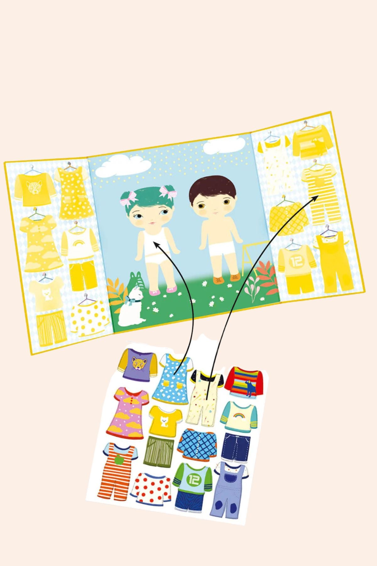 Djeco - Create with Stickers - Thick and Removable Stickers - Clothes - Strawberries & Cream - Ingrid Lewis - Designer