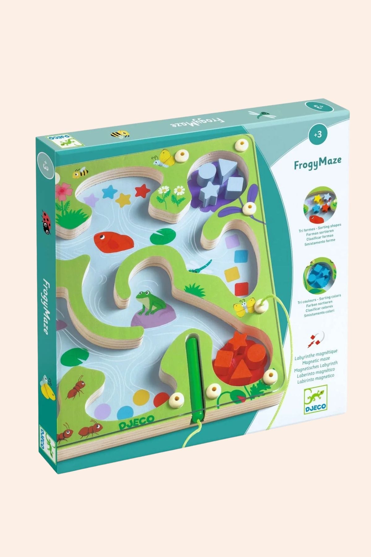 Wooden toy puzzle packaging with colourful design