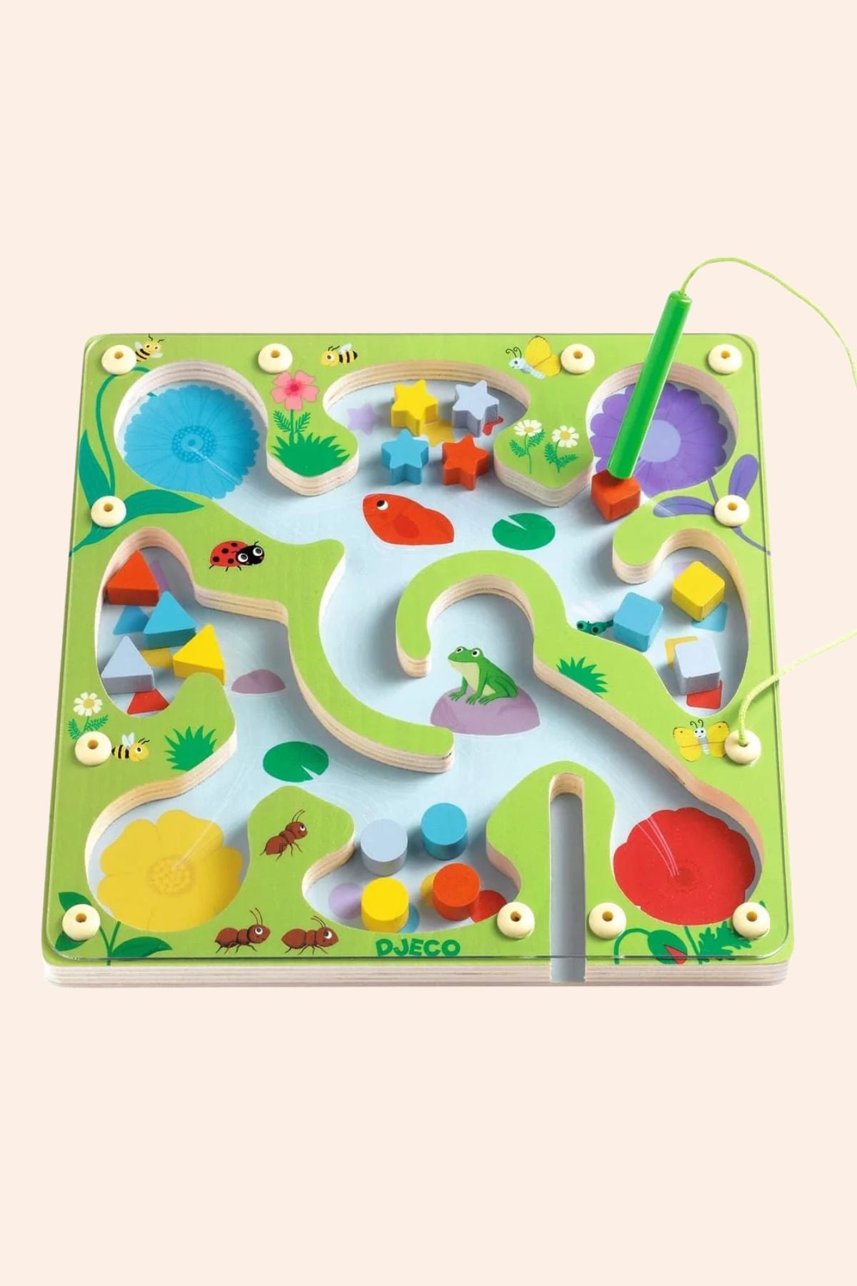 Djeco - FrogyMaze - Strawberries & Cream - Ingrid Lewis Colourful wooden puzzle with various shapes and animals