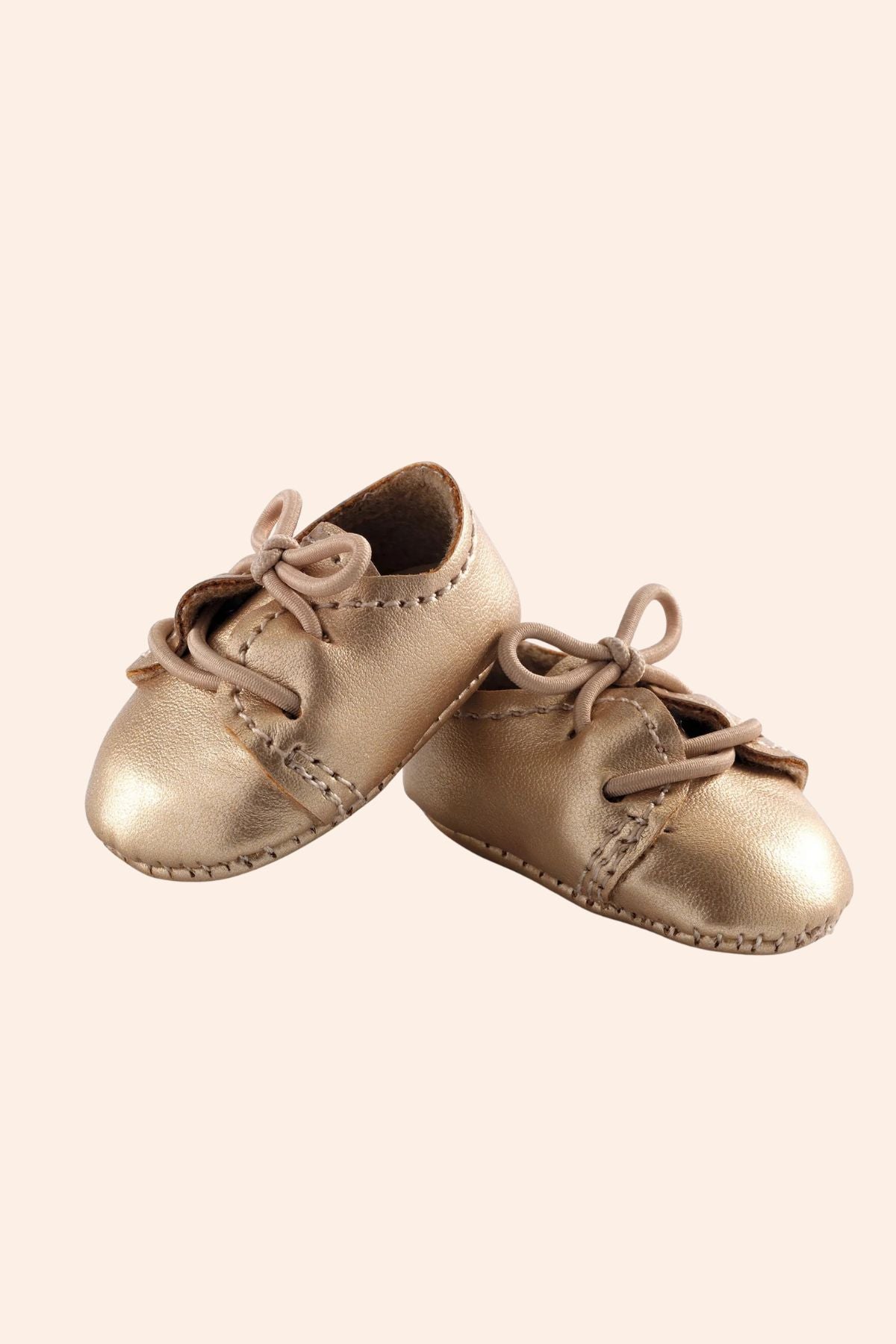 Djeco -  Gold shoes - Pomea - Strawberries & Cream - Ingrid Lewis - Designer Pair of golden baby shoes with laces.