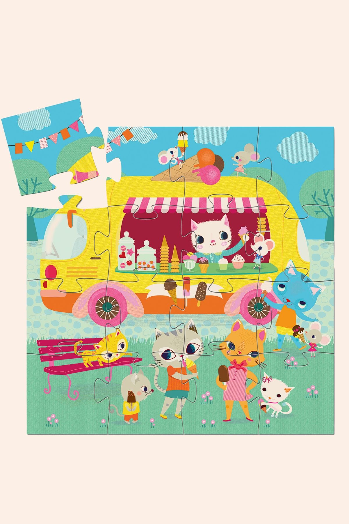 Djeco - Ice Cream Truck - 16 Piece Silhouette Puzzle - Strawberries & Cream 