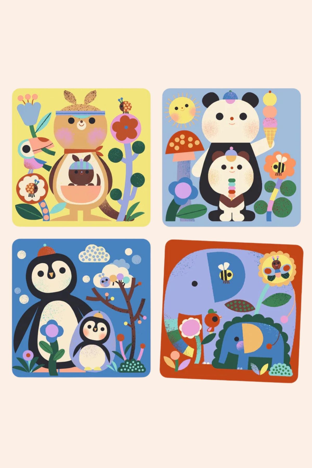 Djeco - Magic Colouring - Peekaboo! - Baby animals around the world Four colourful children's puzzles with animals.