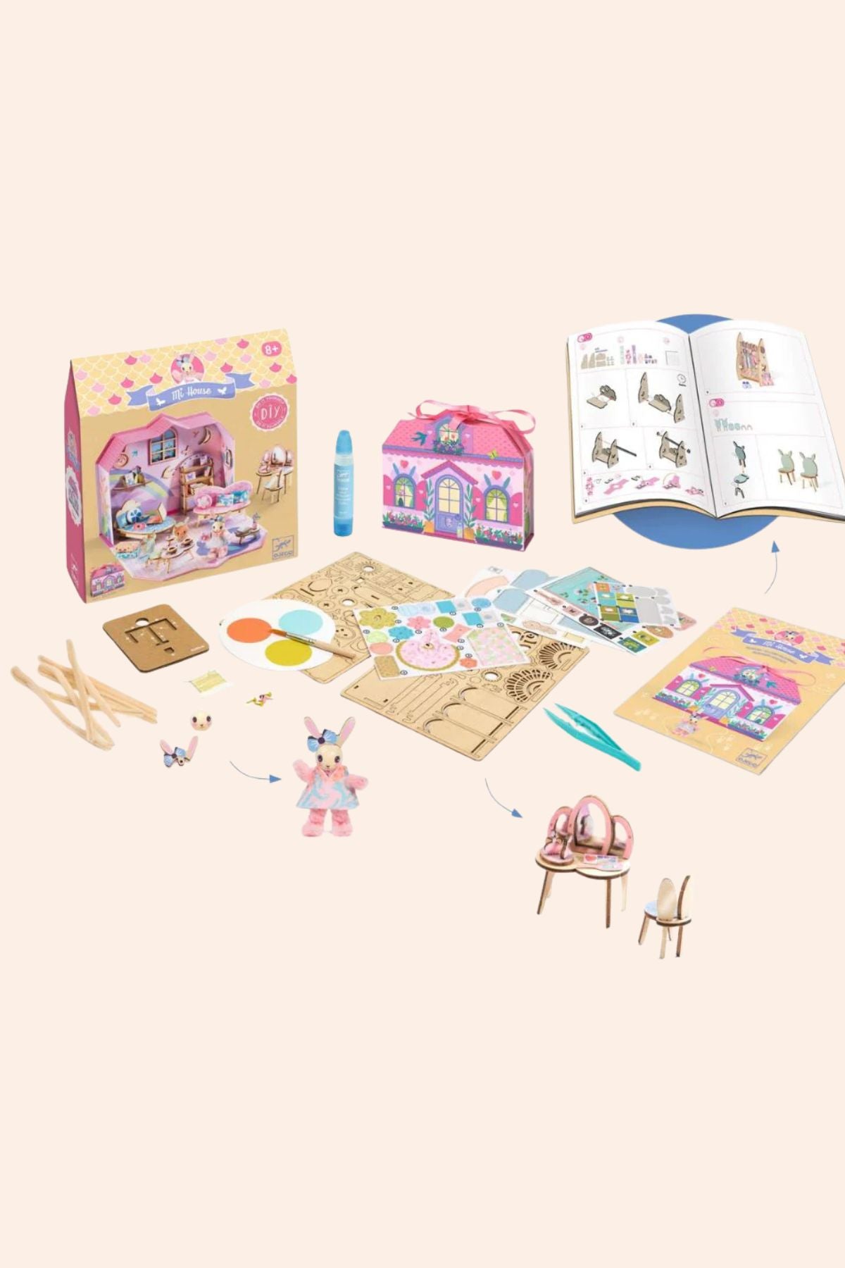 Djeco - Mi House - Rosie - Strawberries & Cream 
Children's playset with toys, packaging, and accessories.
