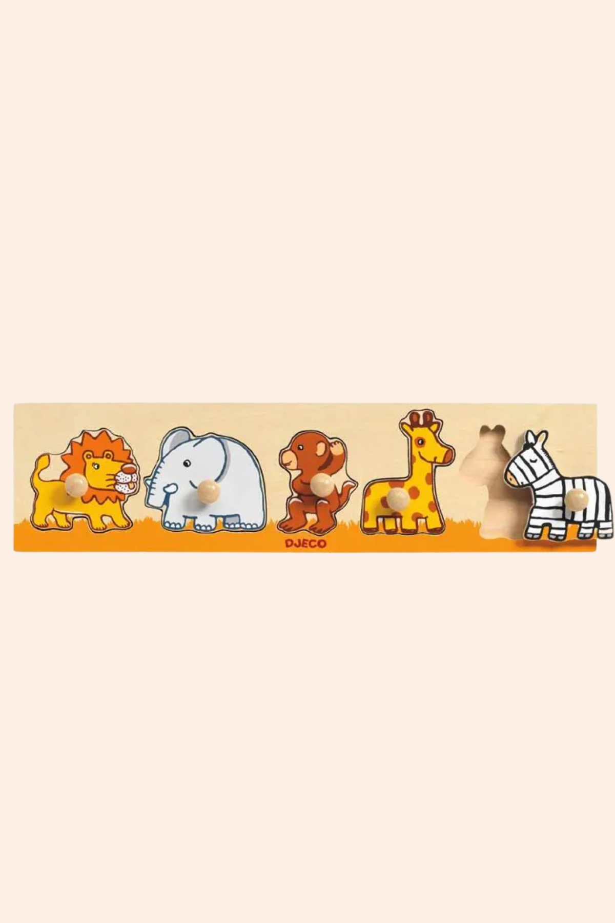 Djeco - Sava'n'Co - Puzzle - Strawberries & Cream - Ingrid Lewis - Designer
Toy animals including a lion, elephant, monkey, giraffe, bear, and zebra on a beige background with a Djeco logo.