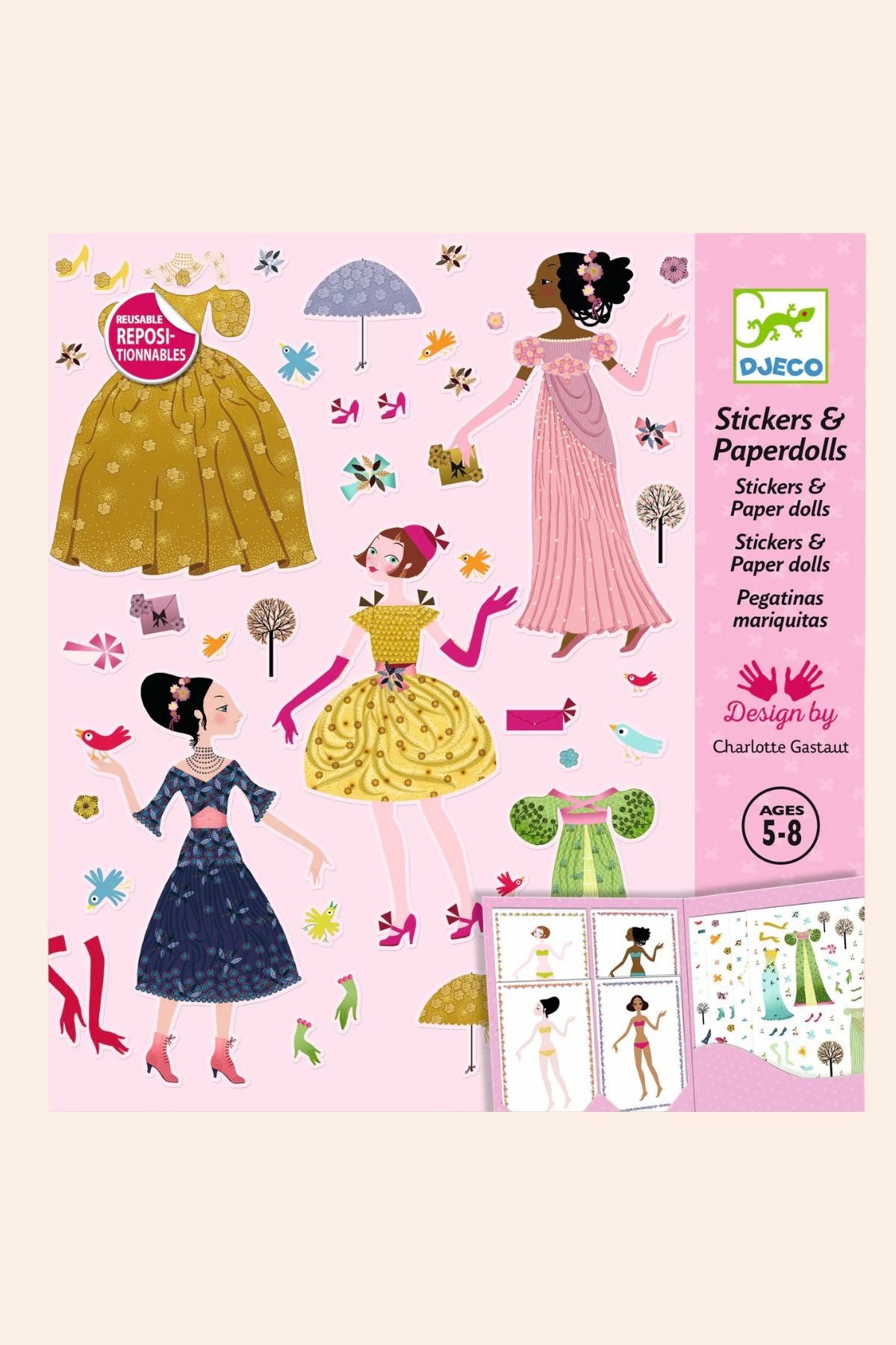 Djeco - Stickers and Paperdolls - Dresses Through the Seasons - Ingrid Lewis - Designer