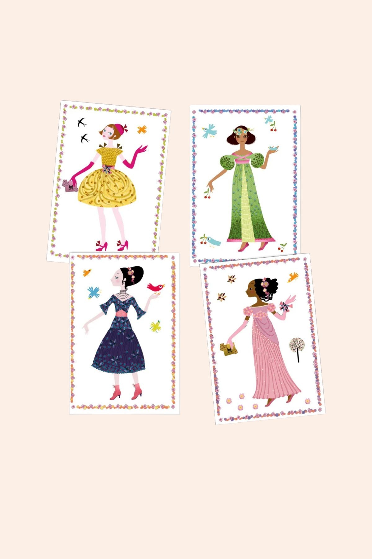 Djeco - Stickers and Paperdolls - Dresses Through the Seasons - Ingrid Lewis - Designer