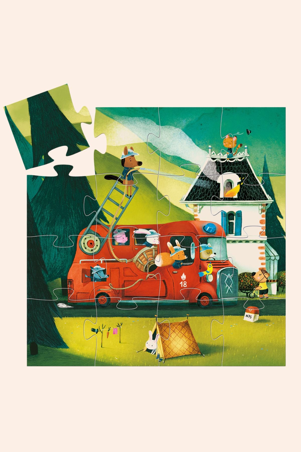 Djeco - The Fire Truck - 16 Piece Puzzle - Strawberries & Cream 