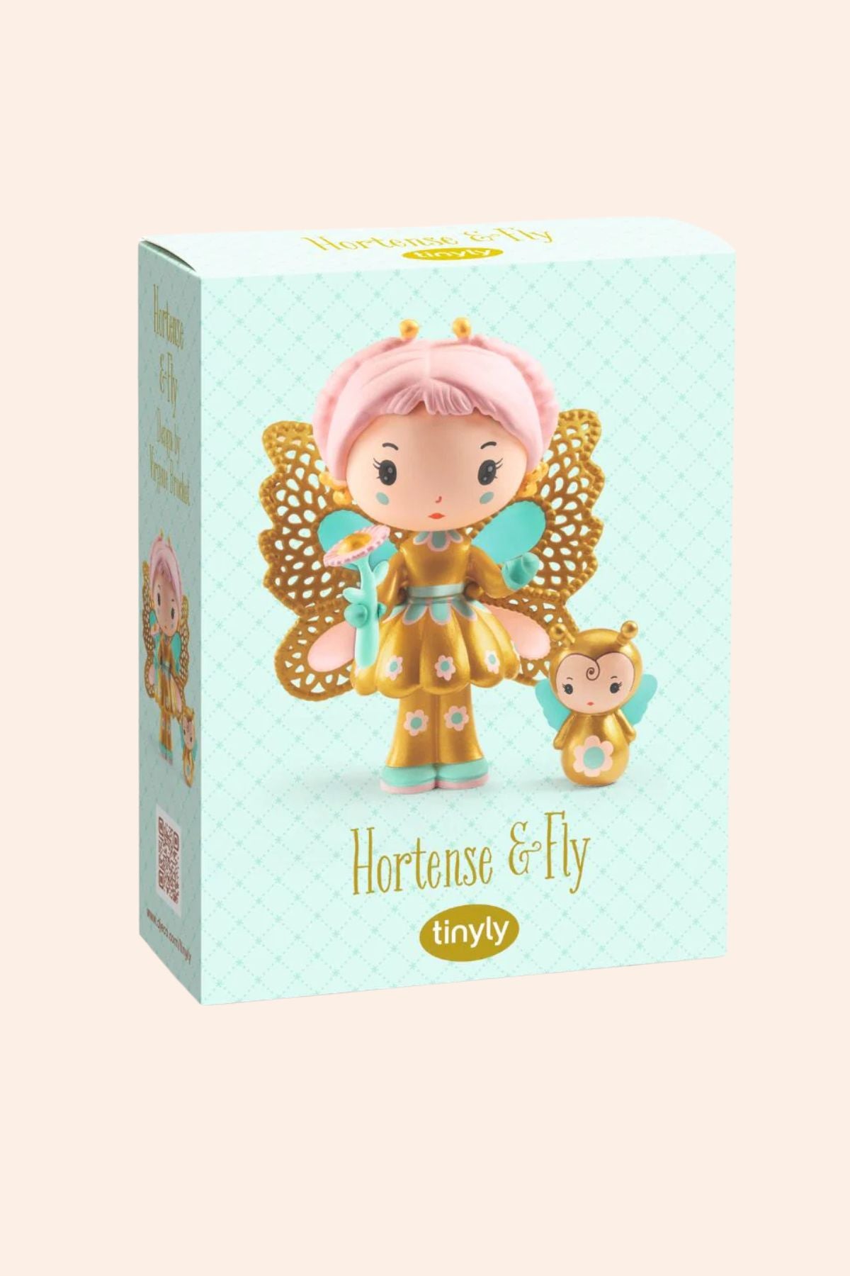 Djeco - Tinyly - Hortense & Fly - Strawberries & Cream - Ingrid Lewis - Designer 
Box packaging of a toy figure with a fairy design.
