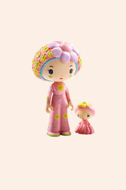 Djeco - Tinyly - Rose Tinyroom - Strawberries & Cream - Ingrid Lewis  Two colourful dolls with floral hats on a light pink background