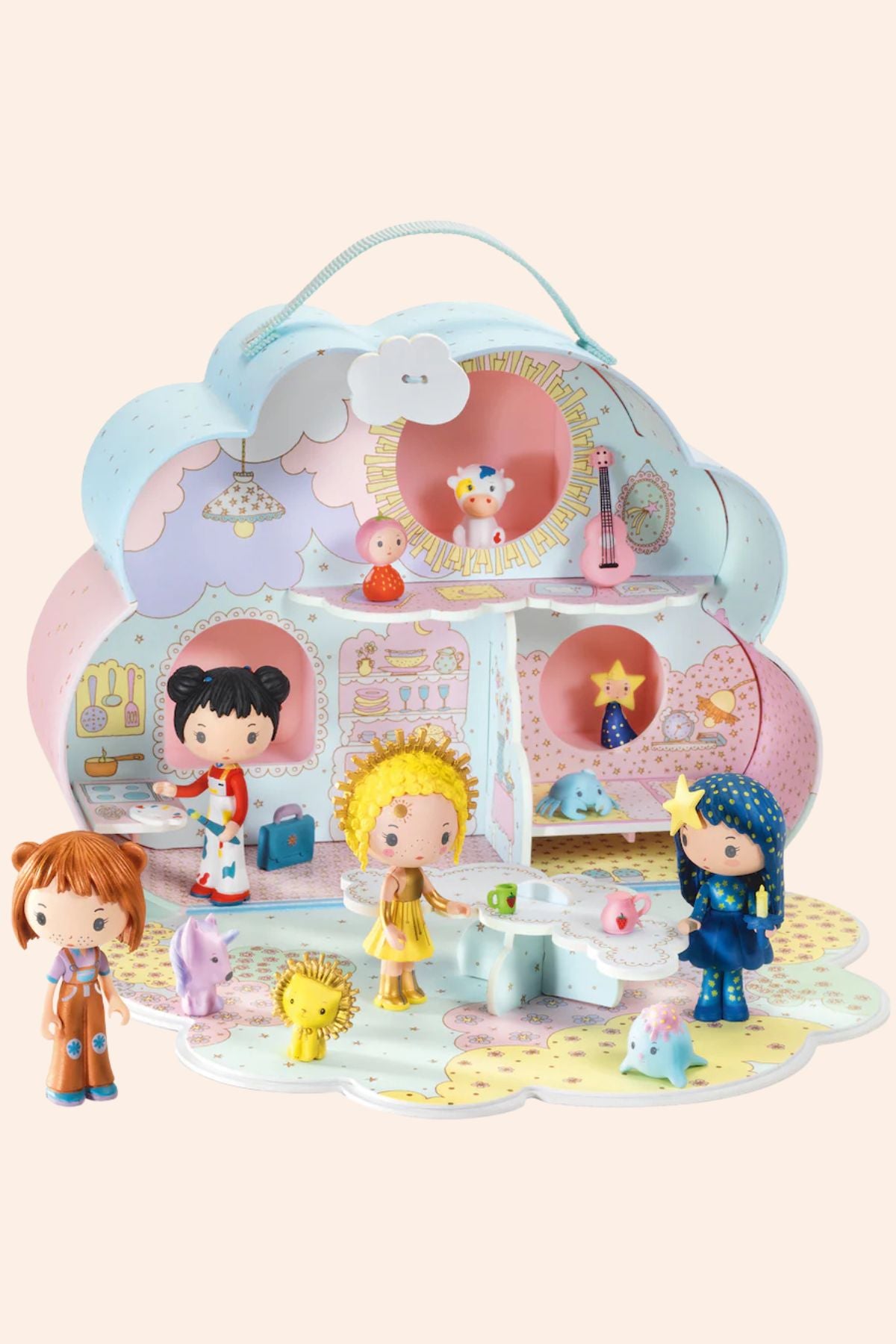 Djeco - Tinyly - Sunny & Mia House - Ingrid Lewis - Designer Toy set with characters and a colourful playset